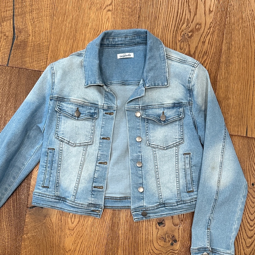 Cropped Light Blue Denim Jacket by Magnolia Boutique - large